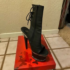 Black open toe lace up boots
